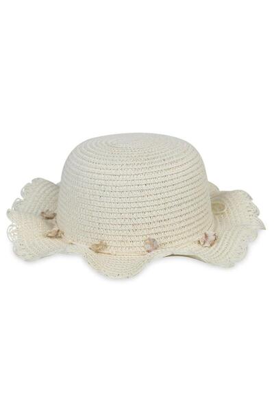 Kitti قبعة من القش للأطفال من سن 4-8 سنوات مزينة بالأحجار - بيضاء