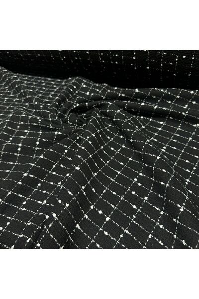 Yaren Ülker Tüvit Kumaş Şanel Kare Desenli Çift En %100 Pamuk Dokuma Siyah