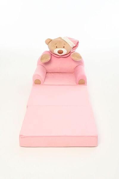 Pufu Toys Ayıcık Katlanabilir Peluş Çocuk Koltuğu ve Yatak 120 cm – Portatif Yıkanabilir Çocuk Koltuğu (Pembe)