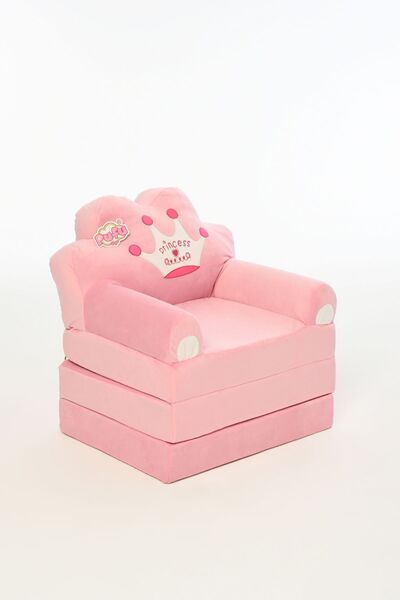 Pufu Toys Prenses Katlanabilir Peluş Çocuk Koltuğu ve Yatak 120 cm – Portatif Yıkanabilir Çocuk Koltuğu (Pembe)