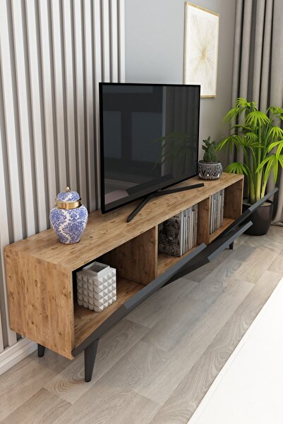 izcodesign Model Perla TV Ünitesi 150 cm 3 Kapaklı TV Sehpası – Çam Antrasit TV Konsolu | Televizyon Ünitesi