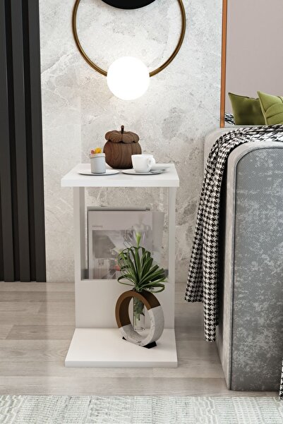 izcodesign Modern Soho Yan Sehpa | Beyaz Dikdörtgen Sehpa | Şık ve Fonksiyone...
