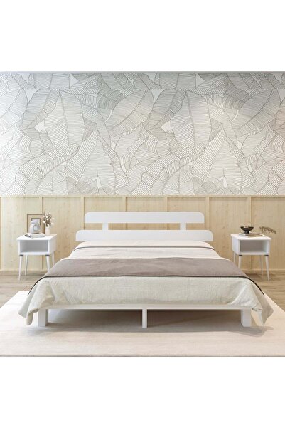 RENAZZO Lotus New Model Beyaz Renk Ahşap Karyola Ve İki komodin Set