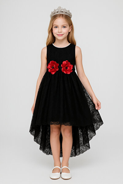 AHENGİM Kids Kız Çocuk Kuyruklu Dantelli Abiye Elbise Ak2208