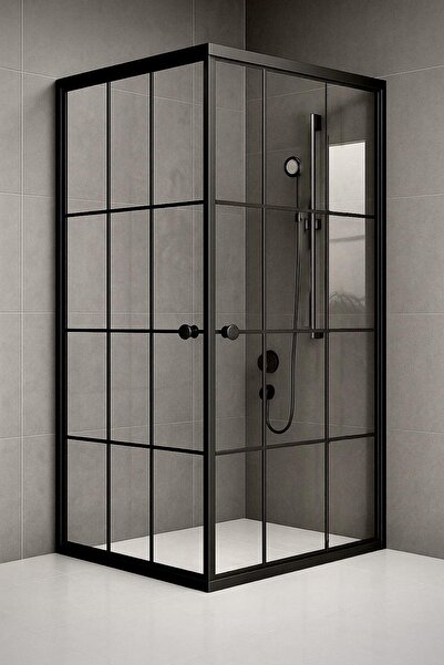 Durul Duşakabin 80x80 Kare Siyah Çizgi