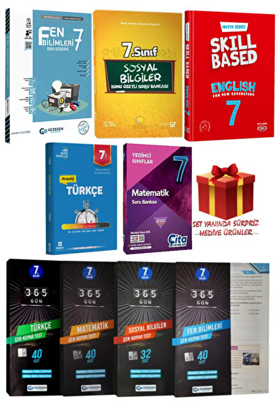 Gezegen Yayıncılık 7. Sınıf Seti:Türkçe+Matematik+Sosyal Bilgiler+Fen Bilimleri+İngilizce Soru Bankası+Çek-Kopar Test