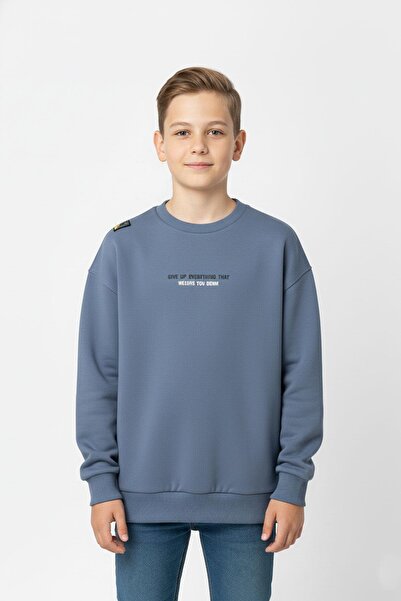 NEWKİDS 9-13 години Унисекс памучна суитшърт с голям размер - цип в долната част