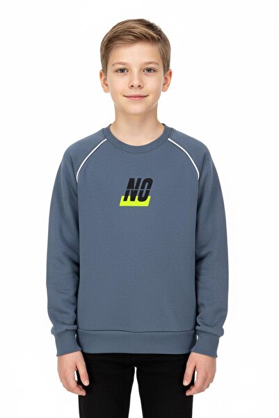 NEWKİDS Χωρίς στάμπα, άνετο φούτερ για αγόρια σε χρώμα Indigo χωρίς κουκούλα