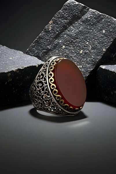 Takıdepo Büyük Boy Sarmaşık Model Akik Taşlı Gümüş Yüzük