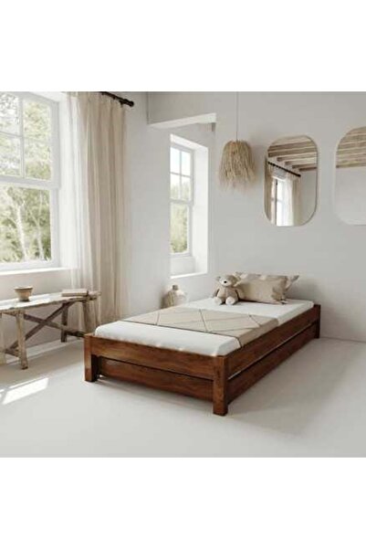 RENAZZO Canvas Model Yavrulu Ceviz Renk Çam Ahşap Karyola