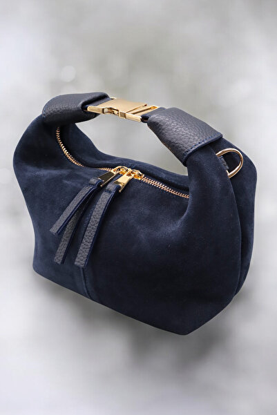 HFKY Geantă de damă din piele intoarsa albastru bleumarin. Geantă de mână și ...