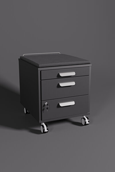 Creo Mobili Vega Keson, Kurumsal Ofisler İçin Ergonomik Tekerlekli Keson, Çekmeceli Komodin - Antrasit/Antrasit