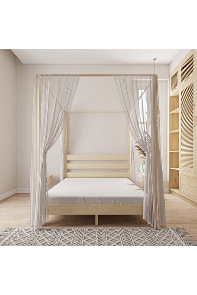 RENAZZO Natura Model Cibindirik Askılıklı Doğal Çam Ahşap Karyola