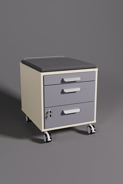 Creo Mobili Vega Keson, Kurumsal Ofis Uyumlu Çekmeceli Keson, Kilitli ve Tekerlekli Komodin - Ekru/Antrasit