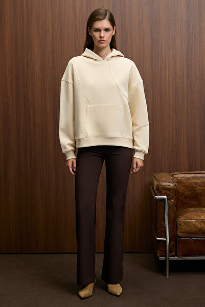 GRIMELANGE Elyra Women's Oversize Stitching Detailed Hooded Mink Sweatshirt