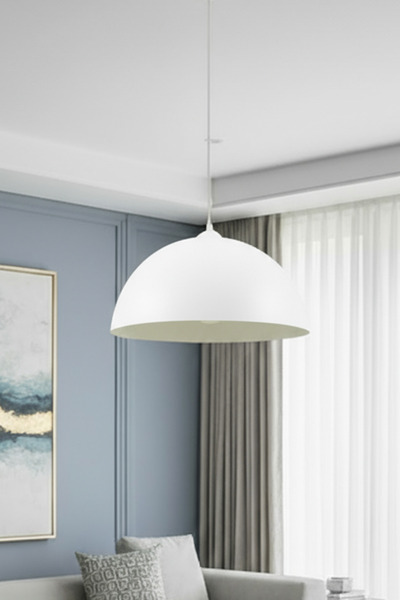 Marrien Luna Beyaz Metal Sarkıt (30 cm) | Yemek Masası Üstü Avize | Mutfak & Salon Aydınlatması