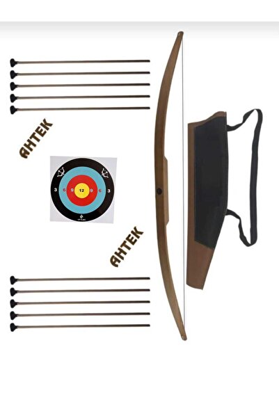 Ahtek Doğal Ahşap Ok Yay Seti, Yay + 10 Adet Ok + Sadaklı Taşıma Çantası+ Hedef