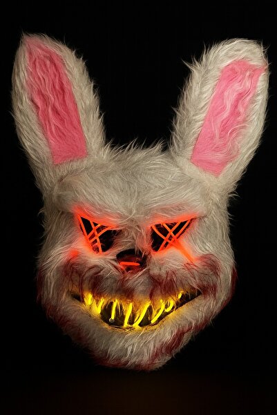 BeySüS Halloween Cadılar Bayramı LED Işıklı Korkunç Tavşan Maske Beyaz Pembe
