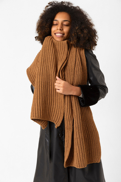 BALIENTE 45x210 cm Χοντρό Πλεκτό Γυναικείο Σάλι - Camel