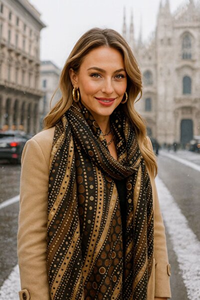 BALIENTE Şal maro cu model etnic, cu paiete şi ciucuri