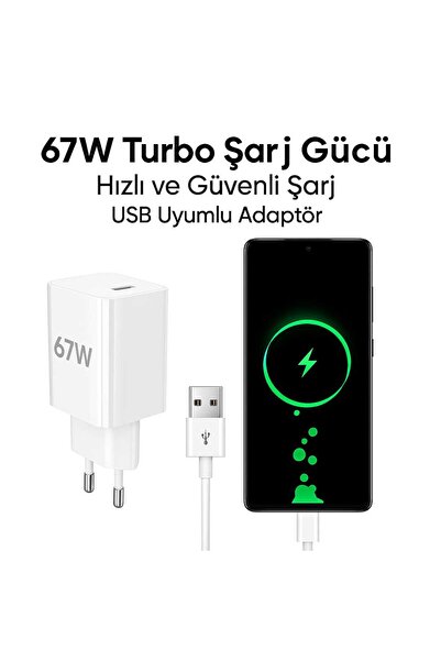 Universal 67W Hızlı Turbo Şarj Adaptörü + Type-C Kablo | 2’si 1 Arada Güçlü Şarj Seti | Telefon, Tablet,Laptop