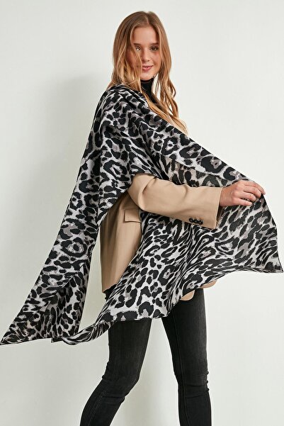 BALIENTE Γυναικείο σάλι με γκρι λεοπάρ σχέδιο