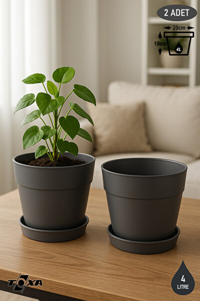 ToXA 2 Adet 4 Litre Mono Saksı Tabaklı Drenaj Delikli Plastik Çiçek Saksısı