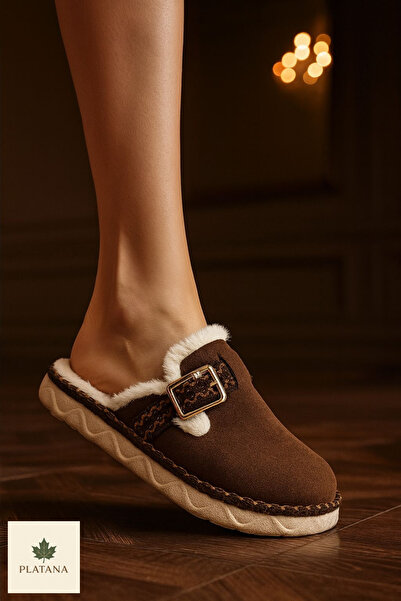 Platana Günlük Suni Kürklü Kışlık Ev Terlik