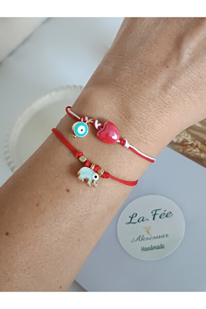 La fee aksesuar 2'li Kadın Kırmızı Ip Bileklik Marteniçka Şans Bilekliği Kırm...