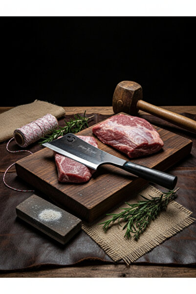 SKNIV Özel Dövme Demir Et Satırı - El Yapımı Kasap Kurban Et Satırı