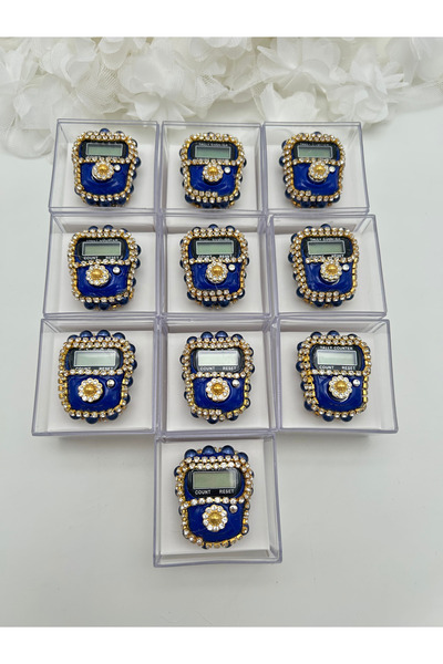 lenagiftworkshop 10 bucăți de mica albastru închis în cutie (Mevlit-Sünnet-Hac-Umre) Zikirmatik cu piatră cadou