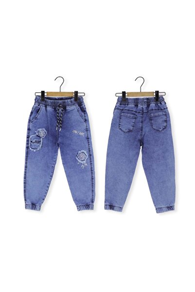 atabay بنطلون دينيم مطرز باللون الأزرق الداكن