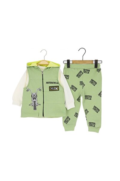 atabay طقم سترة دراجة نارية ELYAFLI مطبوع ثلاثي القطع باللون الأخضر