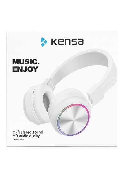 Universal Kensa KB-942 Kablosuz Bluetooth Kulaklık Beyaz | Hi-Fi Stereo Ses | RGB Işıklı | Mikrofonlu
