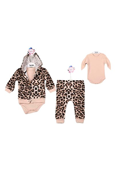 atabay Leopard Printed Body Suit Hooded Cardigan Bottom Top Set Leopard