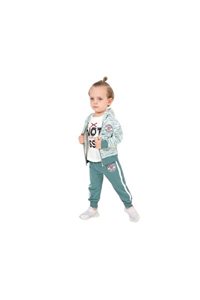 atabay Fashion Sports Embroidered Hooded Three-Piece Bottom Top Set Green