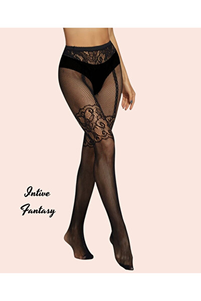 İntive Lingerie Чорапогащи с дантелен мотив и жартиер