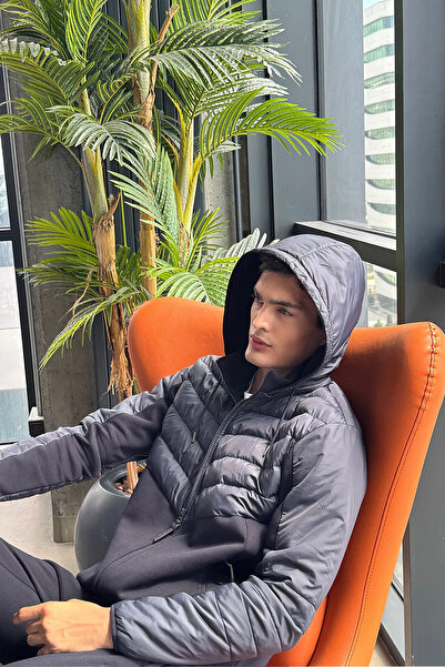 bilcee Men's Dark Navy Blue 3 Thread Fleece Hooded Tracksuit Set 4527