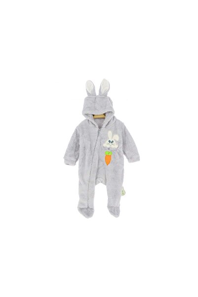 atabay Welsoft Rabbit Carrot Embroidered Footed Romper Gray