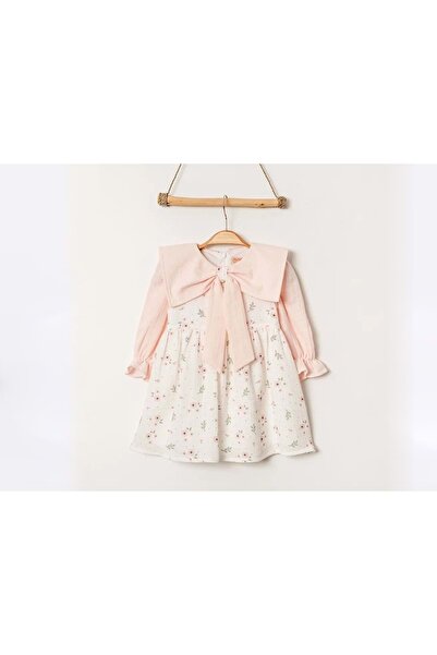 atabay ÇİÇEKLİ YAKA FİYONK DETAYLI ELBİSE Pembe