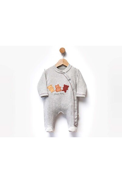 atabay Bear Sleep Time Embroidered Two-Strand Tulle Jumpsuit with Footies Gray