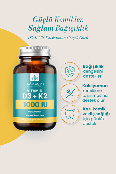 Naturagen Vitamin D3 + K2 1000 IU 60 Kapsül