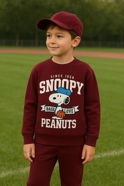 LİTTLE TORTOİSE Snoopy Printed Boys' Tracksuit Set / Sweatshirt Set