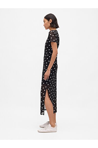 GAP Kadın Siyah Mesh Maxi Elbise