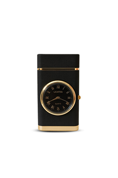 hediyeconcepti Rüzgar Geçirmez Işıklı Saatli Çakmak Siyah Mat
