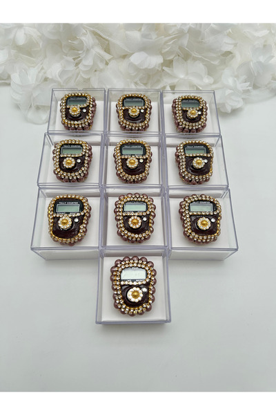 lenagiftworkshop 10 bucăți de zikrmatice din mica aurie cu cutie (Mevlit-Sünnet-Hac-Umre) cu piatră cadou