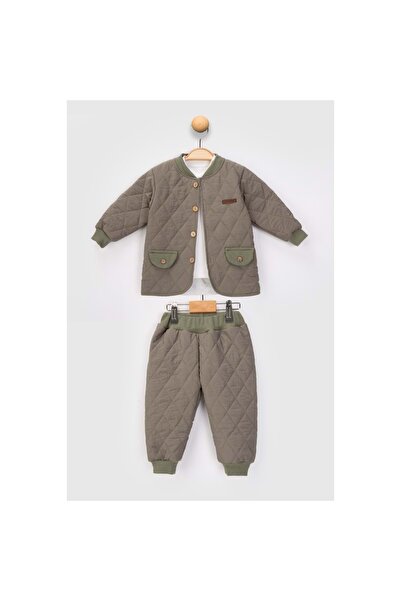 LOVE MAXX Quick-Detailing Quilted Triple Bottom Top Set Khaki