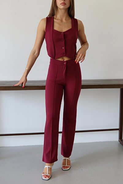 Selital طقم مكون من قطعتين من السراويل ذات الجزء العلوي العلوي العنابي العادي...