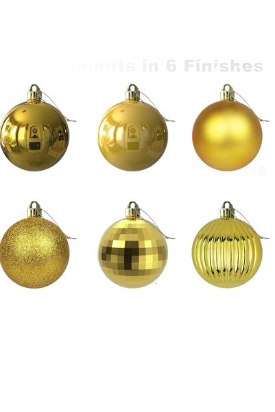 Yenigeldi Σετ 12 χρυσές μπάλες Πρωτοχρονιάς 6 εκ., Μπάλα από ξύλο πεύκου, Μπά...