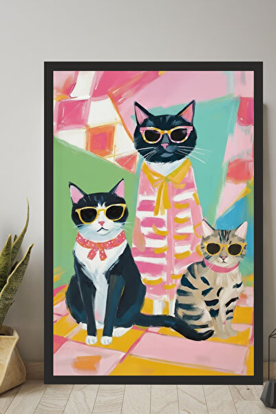 Cadran Kedi tasarımlı Çerçeve Görünümlü Mdf Tablo